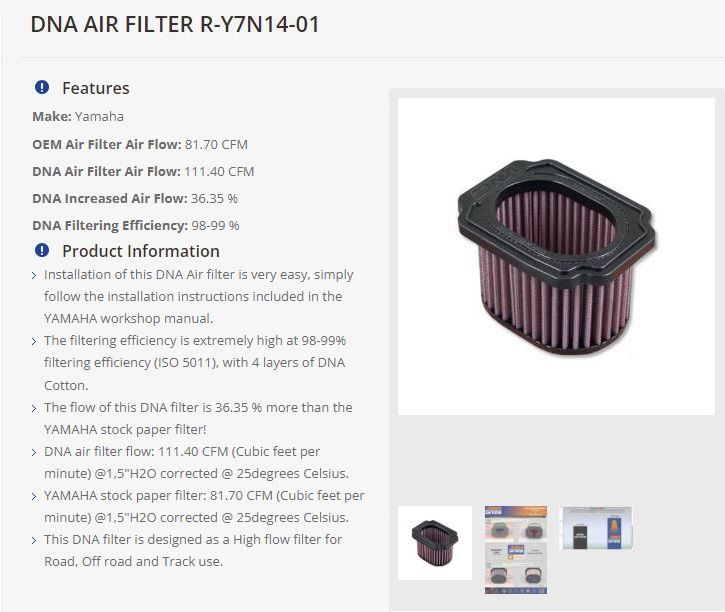 DNA high performance filter Yamaha MT-07 / XSR / Tracer 7 / XTZ